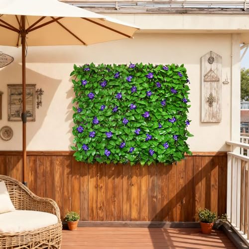 Expandable Fence Privacy Screen for Balcony Patio Outdoor,Decorative Faux Ivy Fencing Panel,Artificial Hedges (Single Sided Leaves)…3 - color: Purple