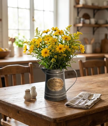 Yoillione Galvanized Metal Pitcher Vase with Handle, Rustic Farmhouse Flower Vase for Home and Garden Décor, Vintage Gift for Women - color: Short Galvanized, size: Small