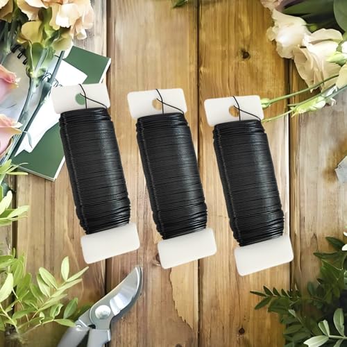 22 Gauge Black Floral Wire 3 Pack 114 Yards Flexible Paddle Wire for Christmas Wreath Tree,Crafts,Garland and Floral Arrangements (3, Black, 114 Yards) - color: Black
