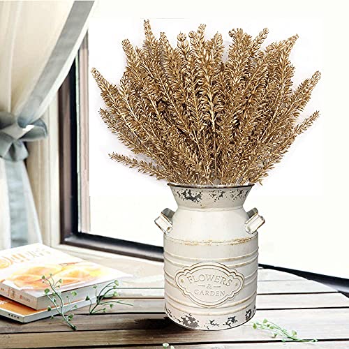 CATTREE Artificial Plants for Christmas Decoration, Plastic Grass Faux Shrubs Fake Lavender Leaves Simulation Wheat Ears Bushes Home Indoor Garden Wedding Hall Table Planter Filler - Gold 2 Pcs - color: Golden Lavender -2 Pcs
