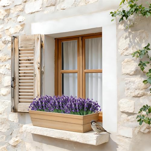 Artificial Lavender, 16 Bundles, Purple, Faux Flowers | UV Resistant, For Outdoors, Garden Porch Patio Window, Hanging Planter, Realistic