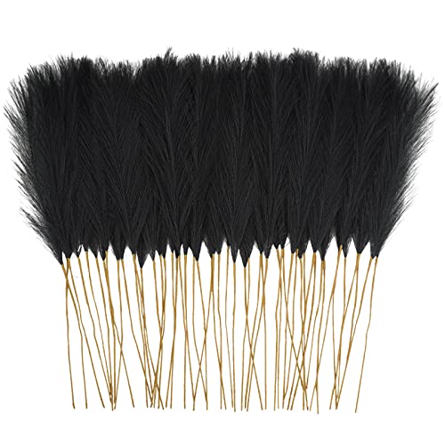 obbsie 50pcs Faux Black Pampas Grass, 21.6" Short Artificial Pompous Grass Floral Fake Pompas Grass Branches Vase Filler Flower Arrangement for Home Halloween Decor - color: Black, size: 50 PCS