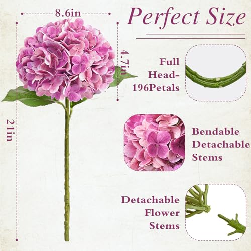 Pink Rose Red Hydrangea Artificial Flowers, Faux Hydrangea Flowers Outdoors, 21in Real Touch Latex Faux Hydrangea, Large Flower Head Fake Flowers for Outside Planters Front Porch Wedding Home Decor - color: Rose Red, size: 3pcs