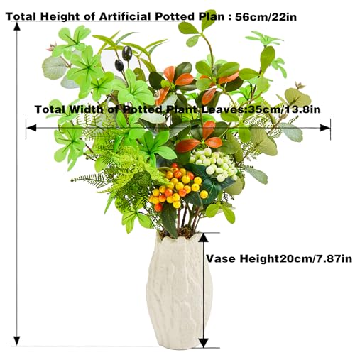 K&Y Realistic Artificial Potted Plants Olive Wild Fern Berry Decor Low Maintenance Faux Greenery Indoor Fake Plants for Home Office Bathroom Kitchen Desk Shelf No Watering Needed (White Vase) - color: White Vase