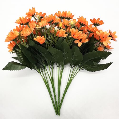 Artificial Daisies Flowers, PASYOU Silk Daisy Fake Plants 4 Bundles Faux Flower Plant Plastic Greenery Bushes for Home Farmhouse Decoration Wedding Bouquet Window Box Planter Filler DIY Decor - Orange - color: Daisy 4 Pack - Orange
