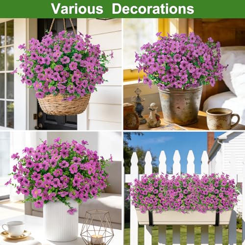 Roberly Artificial Flowers for Outdoors, UV Resistant Silk Faux Flowers Daisy with Eucalyptus Greenery Stems Fake Plastic Plants for Spring Summer Patio Garden Home Decor, 18 Bundles, Light Purple - color: Light Purple