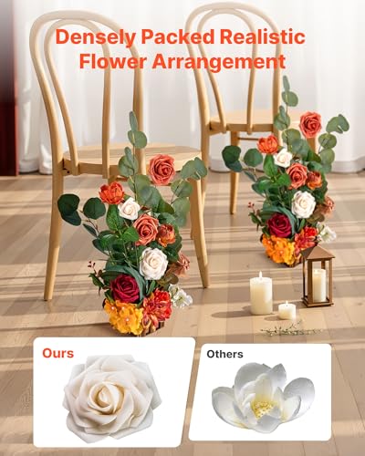 VEVOR Standing Artificial Flowers Arrangements 4 PCS, 17.5-Inch Tall Faux Flower Decorations for Wedding Aisle Runner Chair, Orange Floral Centerpieces for Ceremony Reception Party Outdoor Decor - color: Orange, size: 17.5Inch