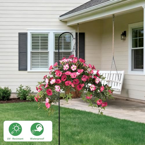 Artificial Fake Flowers Hanging Plants for Outdoor Spring Summer Decoration, 2Pcs Faux Petunias Realistic Silk Flower UV Resistant No Fade for Home Outside Garden Balcony Yard Porch Indoor (Rose Red) - color: Rose Red White