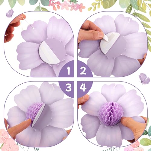 Paper Jazz 9PCS Paper Flowers Party Decorations,Pastel Honeycomb Butterfly Party Decoration,Fairy Birthday Party Decoration for Garden Tea Party Floral Baby Shower. - color: Pastel