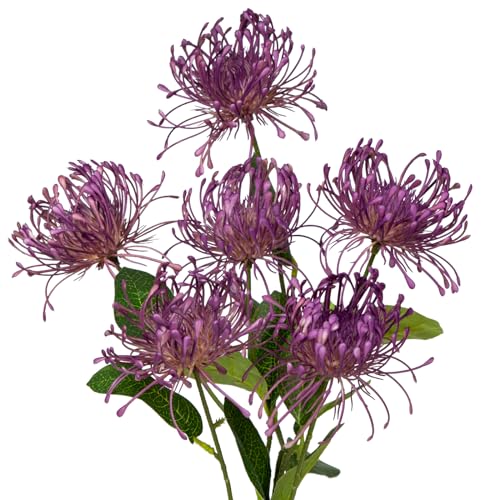 Hollyone 33" Purple Artificial Mums Flowers Faux Chrysanthemum Flowers 2Pcs Spider Mum Flower Arrangement Spring Summer Pincushion Flower with 3 Heads Long Stem for Centerpiece Bouquet Home Decor - color: Purple