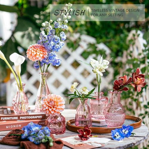 SUPMIND Glass Bud Vase Set of 16, Small Pink Flower Vases for Table Centerpieces in Bulk, Cute Mini Vintage Vase for Wedding, Home Decor, Table Decoration - color: Pink