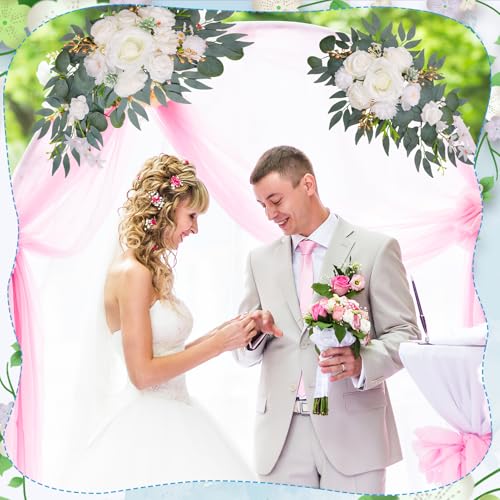 Wedding Arch Decorations 2 Pack - Reusable Artificial Hanging Flowers Floral Swag Greenery Garland for Wedding Welcome Sign Backdrop Bridal Ceremony Reception Backdrop Decoration - color: White