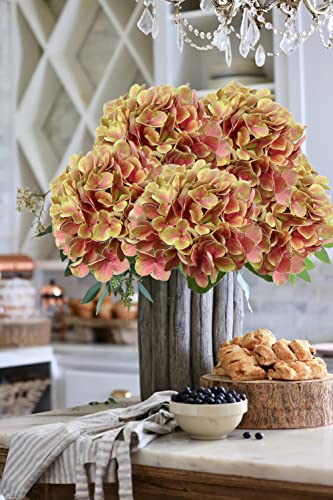 DILATATA Fake Hydrangeas Real Touch Hydrangea Flowers 26" Large Artificial Hydrangea Flowers Silk Hydrangea for Wedding Bouquet, Home, Party - color: Yellow Peach #3, size: 3PCS