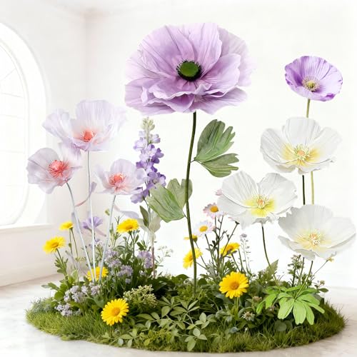 Giant Artificial Flower Wall Backdrop, Big Flowers for Decorations, Oversized Wall Decor for Wedding, Garden Party, Easter Home Decor Birthday Events (Light Purple,1) - color: Light Purple