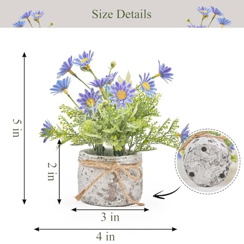 Daisy Artificial Flowers in Cement Vases 2Pcs,Daisies Faux Flowers Farmhouse Home Coffee Table Bookshelf Office Desk Decorations Kitchen Dining Room Fake Plants Indoor(Blue) - color: Blue Daisy