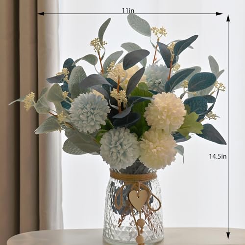 LADADA Artificial Flowers with Vase, Floral Arrangements forHydrangea Flower Dining Table Centerpiece Decor - color: Gray+white