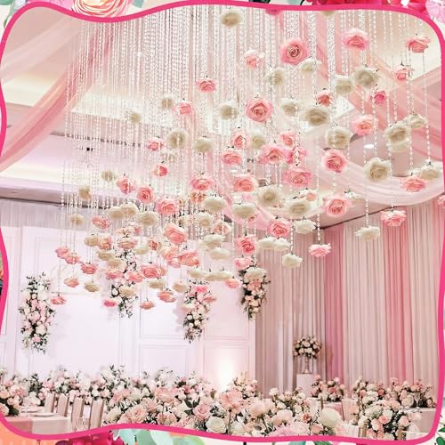 Norme 16pcs 31.4 Inch Wedding Rose Hanging Garland Crystal Beaded String Garland Artificial Rose Flower Decor for Wedding Engagement Bridal Shower Party Valentine's Day Party Decorations - color: White, Pink
