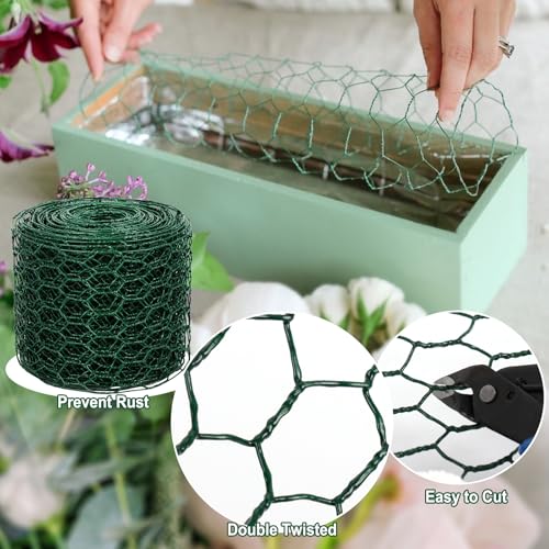 Floral Wire Netting, 4 x 394 Inch Flower Mesh Netting, Chicken Wire for Floral Arrangement, Galvanized Hexagonal Chicken Wire Fence with Plier Gloves, Protect Plant & Decorate Flower Arch, DIY Craft - size: 0.1*10m