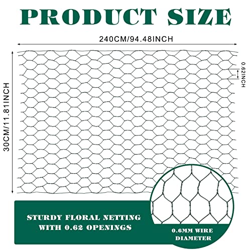 Amylove 2 Pack Chicken Wire for Floral Arrangements 0.6 Inch Chicken Wire Mesh Hexagonal Galvanized PVC Coated Netting Wires Fence Green Mesh for Crafts Poultry Garden(12 x 96 Inch) - size: 12 x 96 Inch