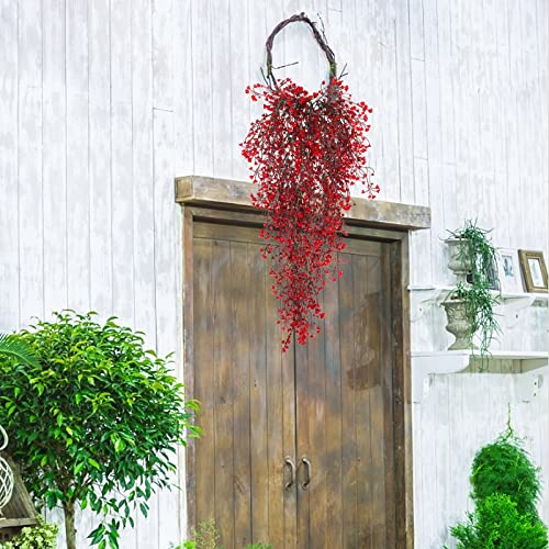RECUTMS Vine Plant Fake 4 Pcs Ferns Artificial Plants Large Faux Hanging Plant Artificial Hanging Plants Wall Plants Fake Ivy Room Decor Home Garden Wedding Party Indoor Outdoor Decorations(Red 4P) - color: 4p-red