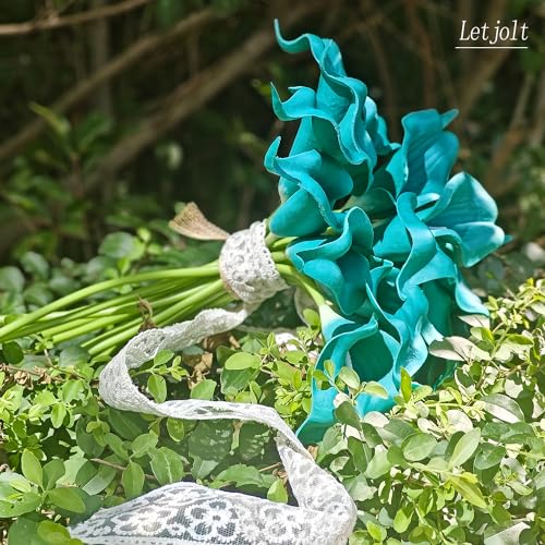 Letjolt Teal Calla Lily Artificial Flowers 20 Pieces Bouquet | Wedding Bouquet, Bride Shower Gift, Home Decoration, Faux Flowers - color: Teal Blue