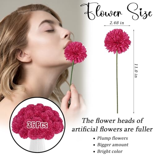 36 Pcs Artificial Chrysanthemums Flowers Hot Pink Flowers Fake Mums Silk Flowers for Christmas Wedding Floral Table Centerpiece Home Decor - color: Hot Pink