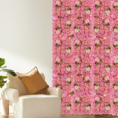 3D Flower Wall Backdrop - 12Pcs 15×15 Inch Artificial Rose Panels Pink Silk Floral Decor for Home Party Wedding Anniversary Birthday Photographic Studio Background & Decorative Fences - color: Pink, size: 12PCS-15x15