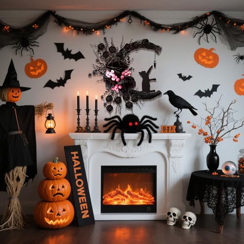 Halloween Wreaths for Front Door, Flower Moon Cat Halloween Home Decoration, Family Gathering Decoration Wreath，Outdoor, Wall, Closet, Fence, Wreath Christmas (Moon Cat Wreath Black) - color: Moon Cat Wreath Black