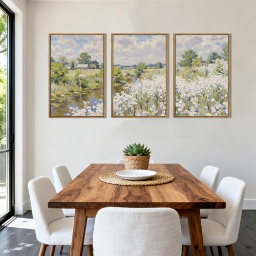 BINCUE Framed Wildflower Wall Art Rustic Floral Wall Decor Vintage Landscape Artwork Nature Flowers Wall Pictures Wildflowers Art Prints Florals Paintings for Living Room Bedroom Bathroom Farmhouse 16x24 Inches Set of 3 Gift - color: Nature Wildflower, si