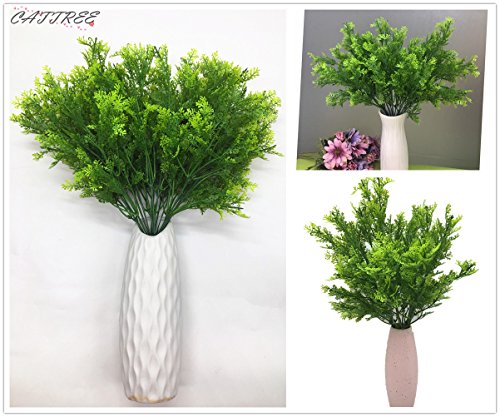 CATTREE Artificial Shrubs Bushes, Plastic Fern Leaves Simulation Faux Grass Realistic Fake Plants Wedding Indoor Outdoor Home Garden Verandah Kitchen Table Centerpieces Arrangements Decoration 4 pcs - color: Fern Grass-4 Pcs