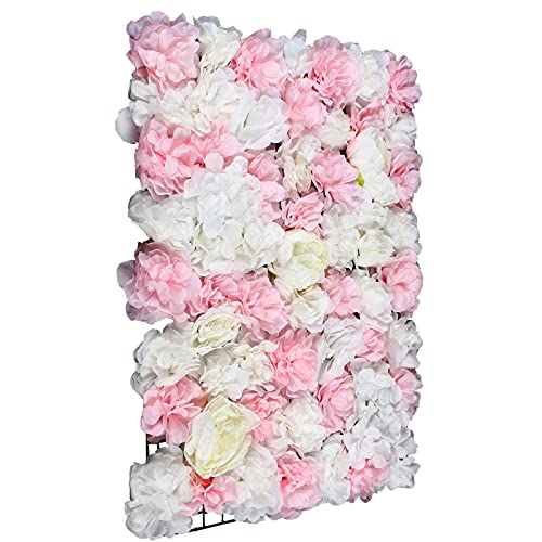 Flower Wall Panel Floral Backdrop, 6 Pcs Flower Wall Decor, 24" X 16" Silk Rose Wall, Artificial Flower Wall Backdrop Faux Flower Panel for Wedding, Party, Home (White Peony Rose) - color: White Peony Rose