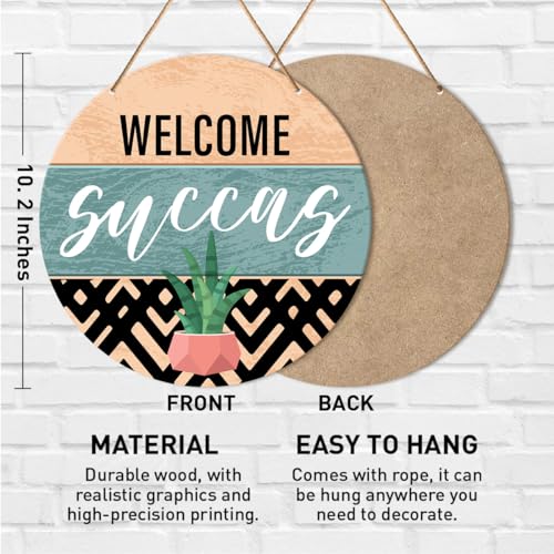 Muktoujaumai Welcome Sign Front Door Decor, Welcome Round Hanging Sign Decor Boho Decorations Succulent Wall Wood Sign for Door, Porch, Home, Plant Lover Gift, Welcome Succas - color: Y5