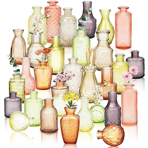 32 Pack Glass Bud Vase Set, Small Flower Vase Set Bud Vases for Wedding Centerpiece Table Decor, Vintage Small Vases for Room Home Dining Party Table Center Decor (Amber Set, 32 Pack) - color: Amber Set, size: 32 Pack