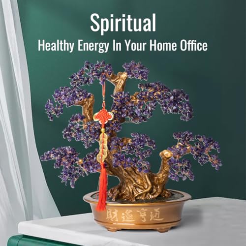 Natural Amethyst Gemstone Crystal Bonsai Tree of Life （1,350 Gemstone Count） Large Feng Shui Money Chakra Tree for Luck and Wealth Desk Decoration 20 Inches - color: Big Amethyst