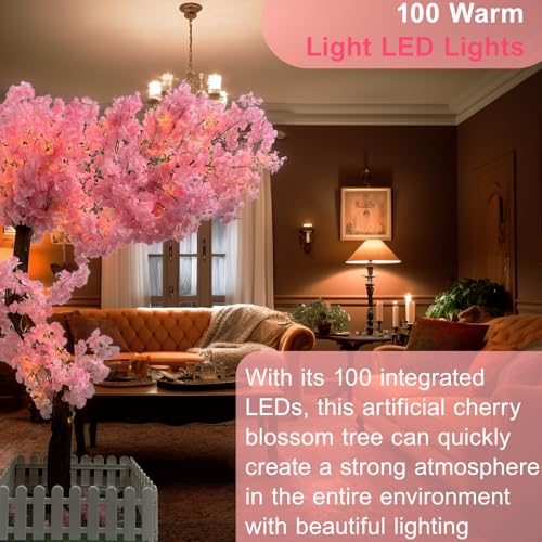 5ft Cherry Blossom Tree Artificial with Lights Faux Pink Artificial Flowers Handmade Fake Japanese Cherry Blossom Trees Decor for Indoor Outdoors - size: 5ft 3in