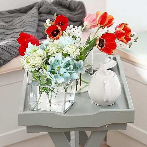 Tioncy 4'' x 4'' 24 Pcs Cube Clear Flower Vase Acrylic Flower Vase Square Acrylic Container Cube Decorative Centerpiece for Plant Home Office Floral Decor - size: 4'' x 4''