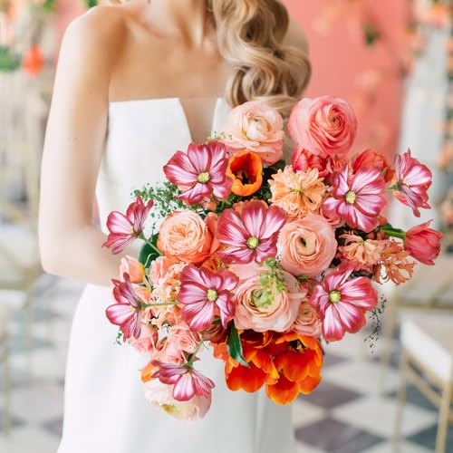 IPOPU Deep Pink Fake Cosmos Flowers 40 Heads Wildflowers Flowers 8Pcs Silk Daisies with Stem for Vase Kitchen Table Centerpiece Arrangement Office Wedding Party DIY - color: Deep Pink)