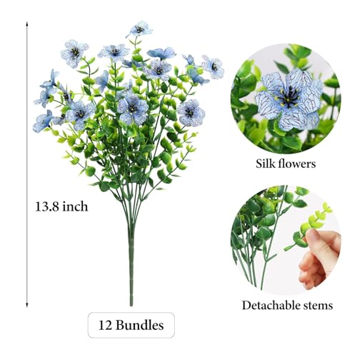ATTGREAT Artificial Flowers Outdoors Faux Plants UV Resistant Fake Flowers Daisy 12 Bundles Plastic Greenery Plnats Outside for Garden Planter Patio Porch Spring Summer Home Home Decor, Blue - color: Blue, size: 12PCS