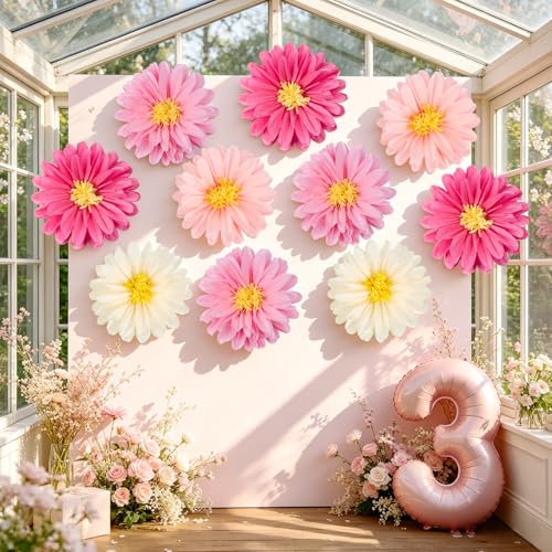 Pink Paper Flowers 6 Pcs, 10 Pcs 20 Inch Large Paper Flowers for Pink Party Decorations, Girl Women Birthday Decorations, Tissue Paper Flower Decoration for Backdrop, Classroom and Wall Decor - color: Pink