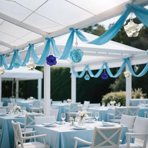 BRT Bearingshui Crepe Paper Flowers Decoration for Wall Total 9 Pcs, Artificial Flowers Backdrop for Wedding Decor Baby Bridal Shower Birthday Party, Navy Light Blue White 3D Wall Flowers Decor - color: Blue White
