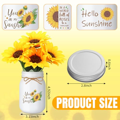 Ziliny Artificial Sunflower Decor Set of 3 Sunflower Table Centerpiece with Mason Jar Fake Flowers for Farmhouse Kitchen Dining Table Tiered Tray Wedding Baby Shower Centerpiece