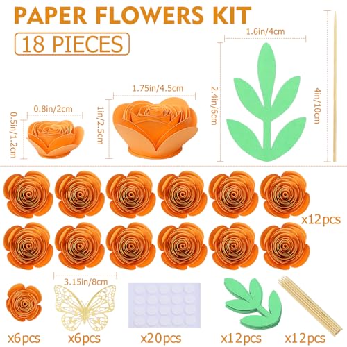 Mverse Halloween Decorations, Thanksgiving Roses Artificial Flowers, Rolled Artificial Roses Paper Flowers, Mini Crafts DIY Gift Decor (18 Pieces, Orange) - color: 09- Orange