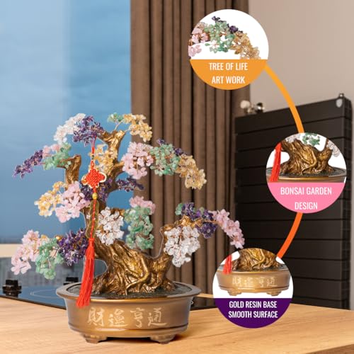 Natural Chakra Gemstone Crystal Bonsai Tree of Life（1,350 Gemstone Count） Large Feng Shui Money Tree for Luck and Wealth Desk Decoration 20 Inches - color: Big Multicolor