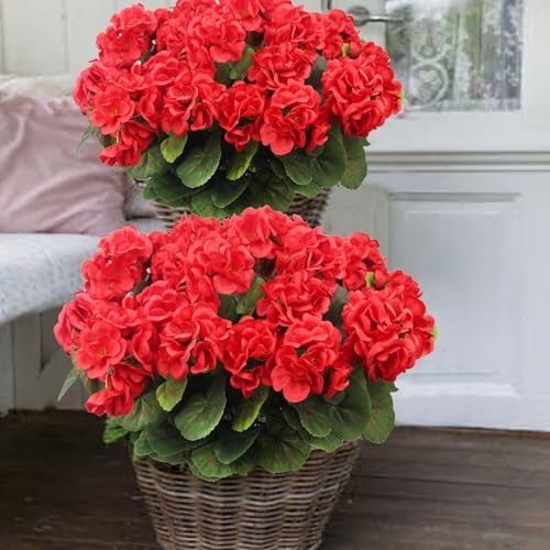 CITYES 8 Pcs Artificial Geraniums Flowers Red Silk Geraniums for Outdoors UV Resistant Fake Geranium Bush Faux Flowers Plants for Planter Garden Home Decor Indoor Patio Vase Table Centerpiece - color: Red