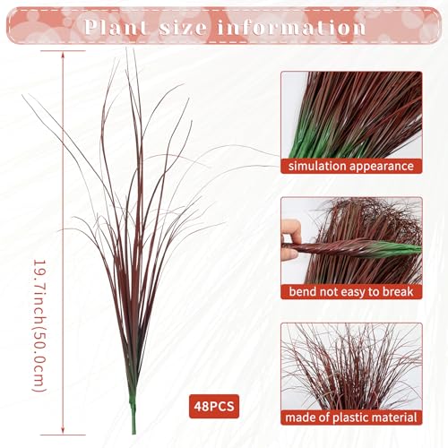 48Pcs Artificial Grass Plants, Faux Shrubs Wheat Grass, Artificial Tall Grasses Fake Plants for Outdoor Decor,Artificial Greenery Stems Weed for Room Indoor Home Decor（Red） - color: Red, size: 48Pcs