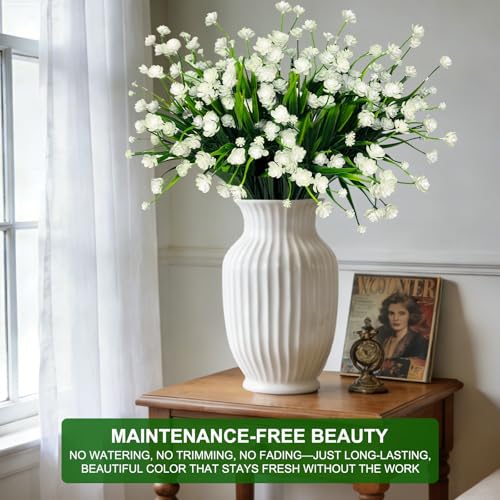 TURNMEON 20 Bundles Artificial Flowers for Outdoors,Summer Spring Grass Camellia Fake Flowers Plastic Plants,UV Resistant No Fade Faux Greenery for Gardens Porch Planter Cemetery Decor 500 Head(White) - color: White, size: 20 Bundles