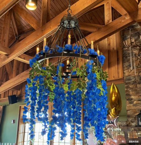 Wisteria Hanging Flowers, 24 Pack Artificial Wisteria Vines Fake Garland Silk Flower String for Wedding Party Garden Outdoor Greenery Home Wall Decoration (24pcs Royal Blue) - color: 24pcs Royal Blue