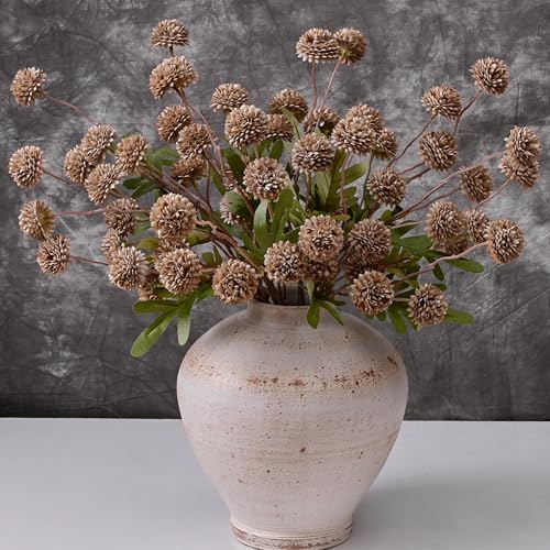 Waipfaru 10pcs Fake Silk Pompon Mum Artificial Flowers, Bulk Faux Mini Chrysanthemums, for Centerpieces Wedding Fillers Champagne Arrangements, No vase, Brown - color: Brown