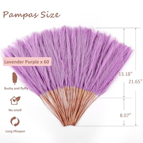 60Pcs Levender Purple Faux Pampas Grass Decor, 21.7" Pompas Grass Flower Arrangement and Vase Filler for Boho Home Wedding Decoration - size: 21.7'' Tall Lavender