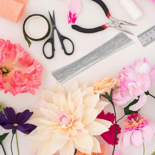 PATIKIL 22 Gauge 14" Floral Stem Wire, 50 Pcs Paper Wrapped Iron Artificial Flower Stem Accessories for DIY Bouquet Stem and Craft Decoration, Silver Tone - color: Silver Tone